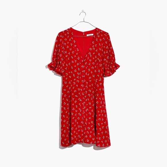 Madewell Silk Ruffle Sleeve Button Front Lilies Dress (14) - Picture 4 of 7